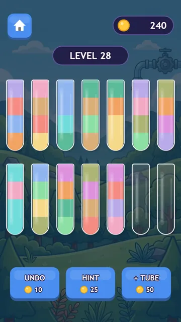 Level 28 with fourteen tubes and twelve colors