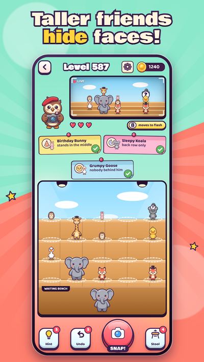 Group Snap level where taller animals hide the faces behind them