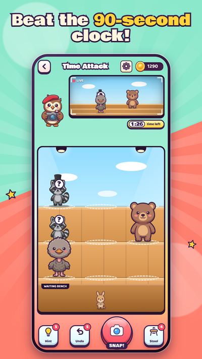 Group Snap Time Attack screen with the 90-second clock