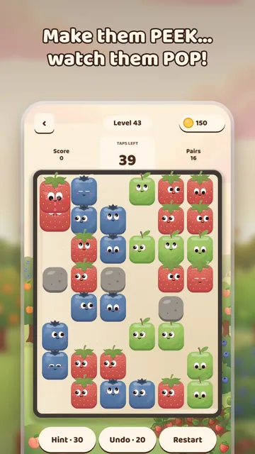 Peek-a-Pop board of strawberries, apples and blueberries with googly eyes