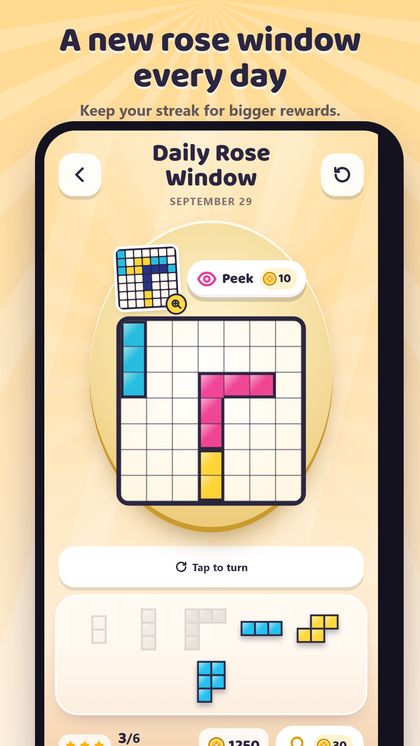 Daily Rose Window puzzle with a magenta pane being placed